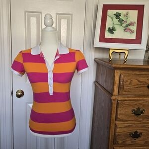 Victoria's Secret Tee Shop Striped Polo Top - Pink